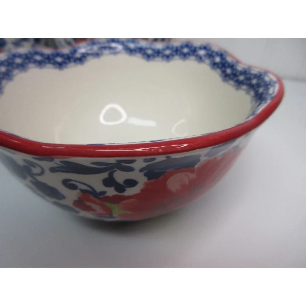 Set of 4 Pioneer Woman Heritage Floral Cereal Bowl Ceramic Red & Blue 6